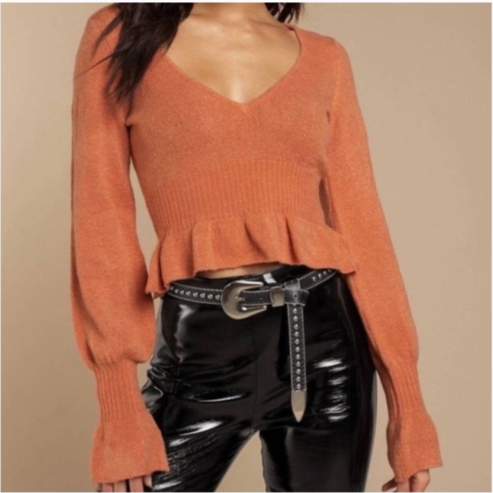 For Love And Lemons V-Neck Orange Sweater